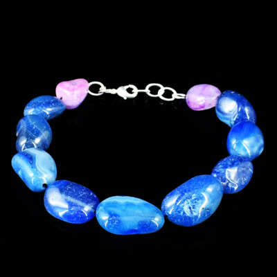 185,00 kt natürliches 7 Zoll langes blaues & lila Onyx Perlen Armband NK 10E141