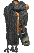 XXL Schal Strickschal Grau 230cm Zopfmuster Warm Dick Kuschel Strick Winterschal