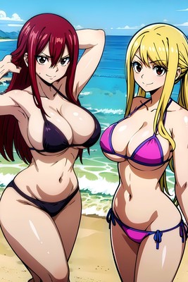 Fairy Tail - Erza & Lucy (Bikini) - 4 x 6 Inches Art Print Photograph