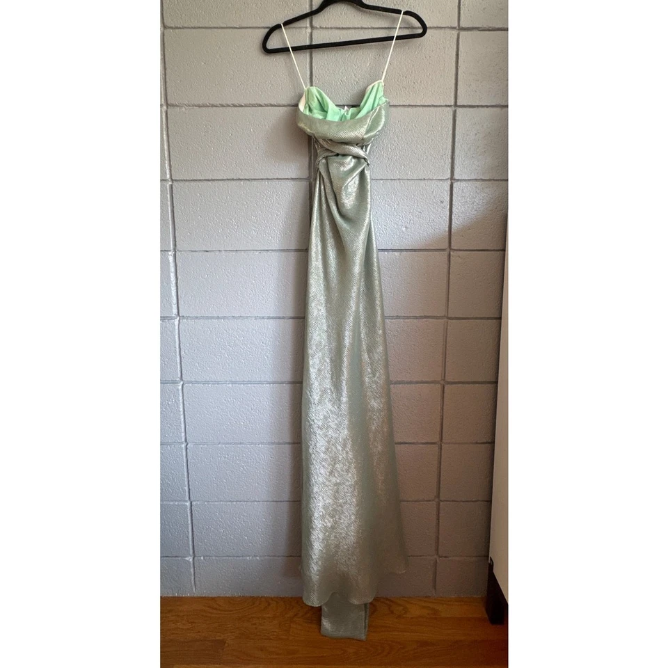 Women's Dana Foley NYC Strapless Long Maxi Tie Tube Blue Green Evening Gown sz M - Image 3 of 4