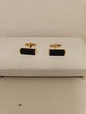 Swank Men's Shirt Accessories Set Gold and Black Onyx Cufflinks