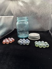 Vintage 1923-1933 Blue Ball Mason W/Vacor Stardust Marbles, Lot Of 30 Multicolor