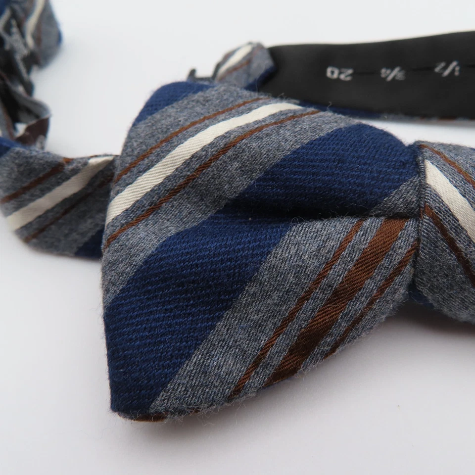 Black Brown Bow Tie Silk Wool Gray Blue White Striped 2" Wide Pre Tie NEW - Image 2 of 4