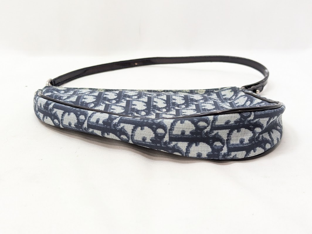Christian Dior Trotter Leather Hand Bag Saddle Pouch Navy Women's