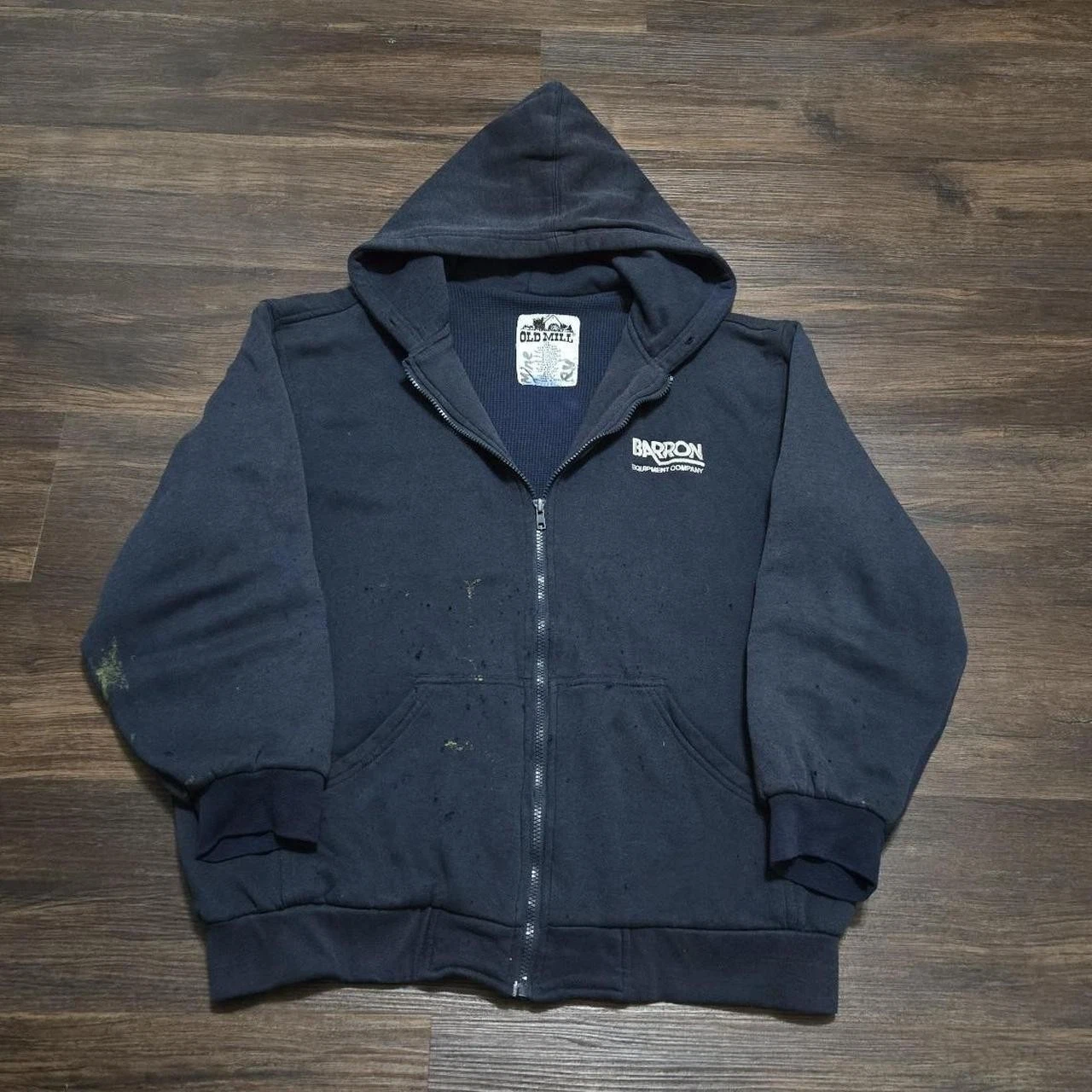 Vintage 90s Sun Faded Full Zip Hoodie Men's XL Navy Thermal Lined Thrashed Work