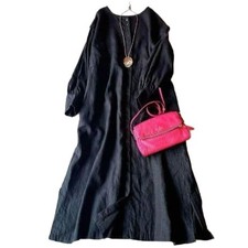 Nest Robe Linen Dress Black 100 Cotton Versatile Free Size -Shipping from Japa
