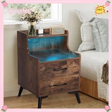 2pcs Nightstand Bedside Table w/ Charging Station 2 Drawers Modern End Table