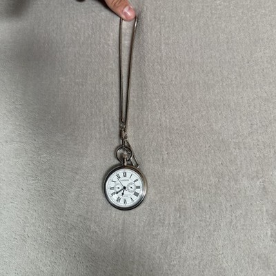 VIGOROSO Roman Numerals Sliver Stainless Steel Unisex Hand-winding Pocket Watch