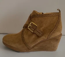 Franco Sarto Ankle Boot Wmn 11M Suede Leather Wedge Western L-Arielle Excellent.