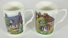 Adderley Ceramics Fine Bone China English Cottages Tea Mugs Set Of 2