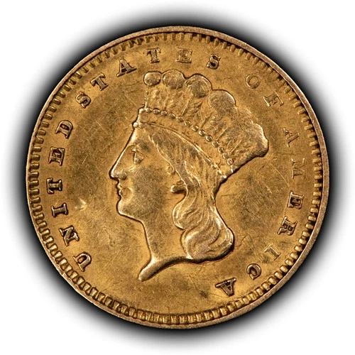 1857 G$1 Indian Princess Head Gold Dollar - Stg Luster - Type 3 - AU - SKU-G6014