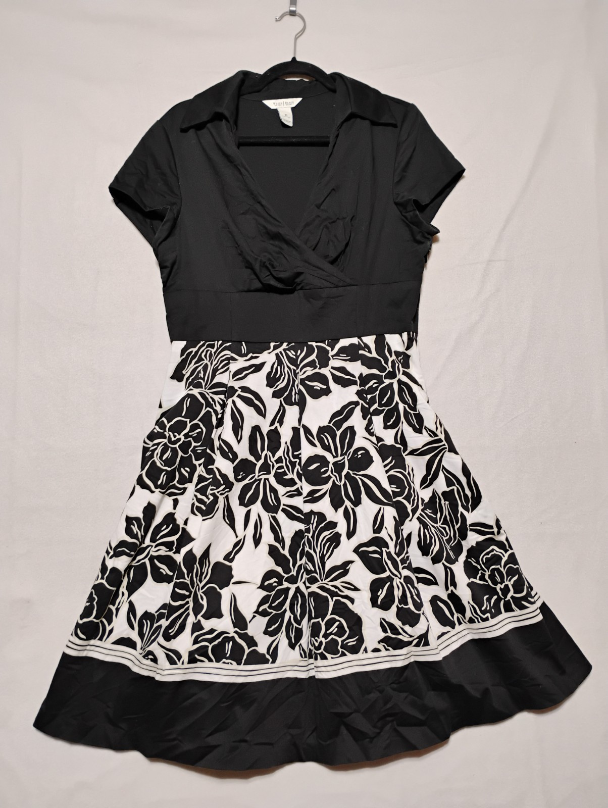 WHBM Womens Dress 12 Black White Floral Whimsical Fairy Dance