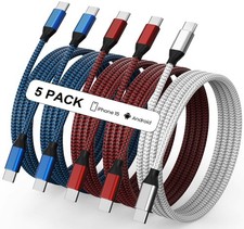 5 Pack USB C to C Cable 60W Nylon Braided 3FT...