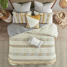 Ink Ivy Queen Duvet Cover Set, Chic Trims  Pompom Accent, Boho Duvet Set Que...