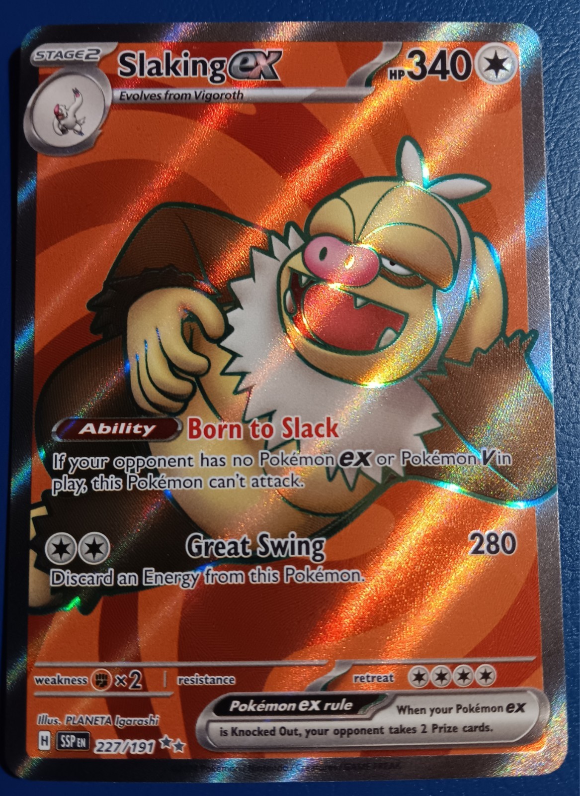 Pokemon - Slaking ex 227/191 - SV Surging Sparks - Full Art Textured - NM