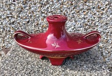 Vintage Danish Soholm Pottery Ceramic Burgundy Red & Gold Lamp Base