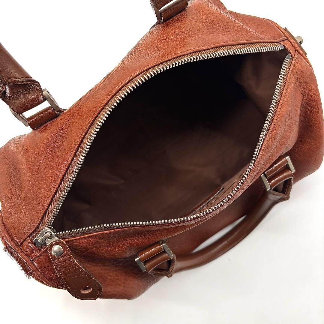 agnes b mini Boston bag in brown grained leather with