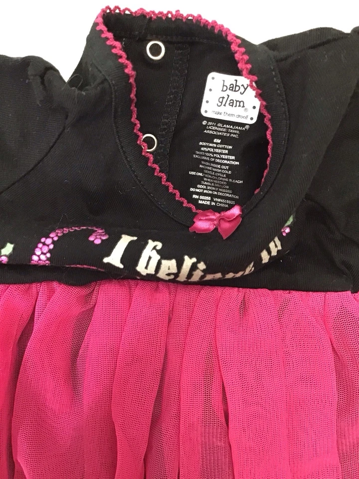 Infant Size 6 Months Baby Glam Santa One-piece w Tulle Skirt Black/Hot Pink NWOT - Image 3 of 4
