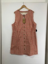 Joanie Ashley Dress Size 24 Red Cream Gingham Check Button Up Pockets Cotton
