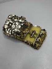 Vintage Gold Sequin Elastic Statement Belt Gold Tone Interlocking Hook  Clasp