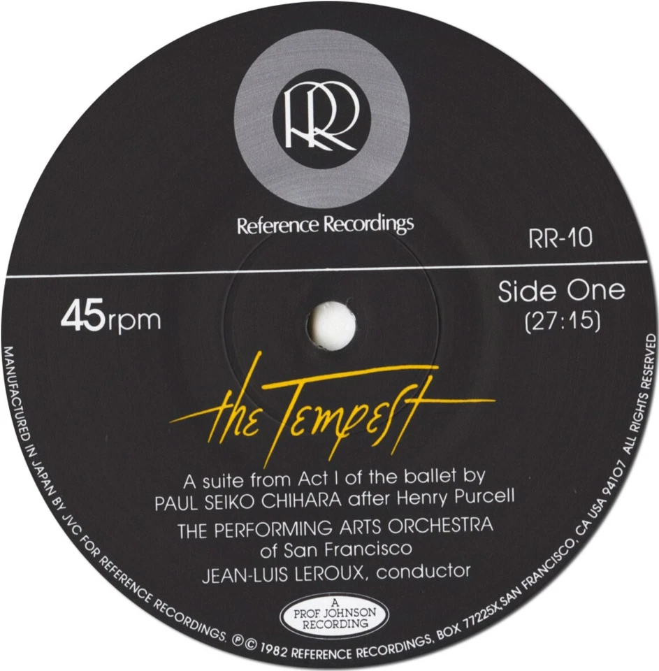 Reference Recordings RR-10 PURCELL-CHIHARA The Tempest hlts LEROUX 45rpm LP NM - Image 3 of 3