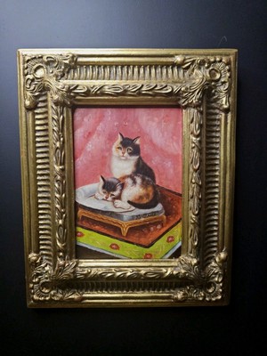 Kleines Ölgemälde mit Katzen, Toller Rahmen, Um 1900 Roe Bros/JL25