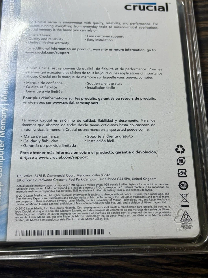 Vintage Crucial 2GB DDR3 240-Pin DIMM PC3-8500 Desktop Memory NOS Sealed - Image 4 of 4