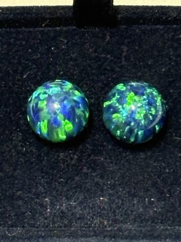 New Gold Filled 10mm Blue Green Opal Gemstone Ball Stud Earrings 2.3g W/box - Picture 2 of 10