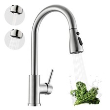 Kicimpro Kitchen Faucet with Pull Down Sprayer, Zero Leakage 3 Hole Brushed Nick