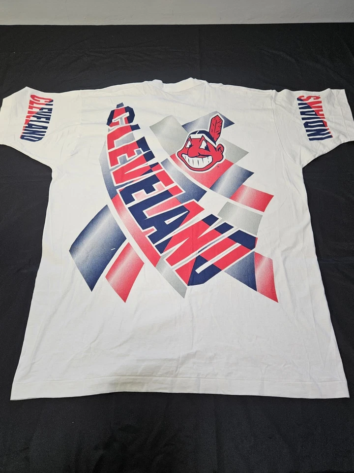 Vintage 90s The Game Cleveland Indians Chief Wahoo Big Logo All Over Print Shirt - Image 2 of 4
