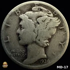 1936 Mercury dime 90% Silver Circulated AG-G US Coin "Actual Coin"