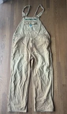 Vintage  Mens Bib Overalls 44x30 Brown Canvas Workwear Cotton Zipper Distressed