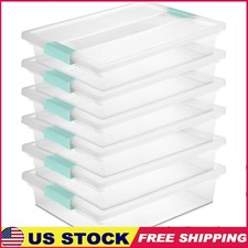 Stackable Clear Plastic Storage Boxes W/ Secure Lids Home Office 6 Pack New