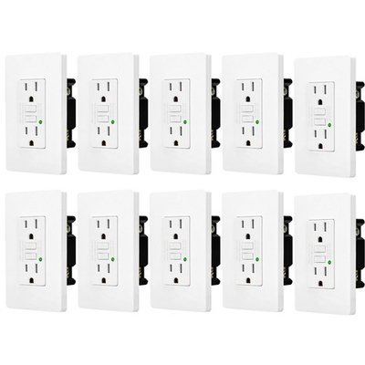 #ad 10PACK Duplex Type 15Amp GFCI Outlet Reset Button Receptacle Slim Profile Design $118.65