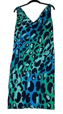 Diane von Furstenberg Animal Print Mini Dress Size M Blue Modal Cowl Neck Italy