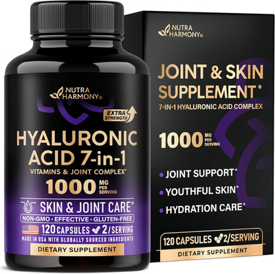 Hyaluronic Acid Supplements 1000 Mg - Collagen | MSM | Boswellia | Vitamin D3, C