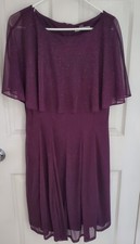 Danny & Nicole Special Event Purple Glittery Tea Knee Length Cape Dress Size 16