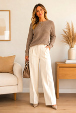 St. John's Bay Women s Beige Cable-Knit Ribbed Crew Neck Raglan Sweater L