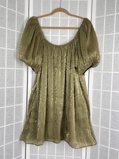Show Me Your MuMu Satin Green Puff Sleeve “Flora” Mini Dress Large Pockets Lined