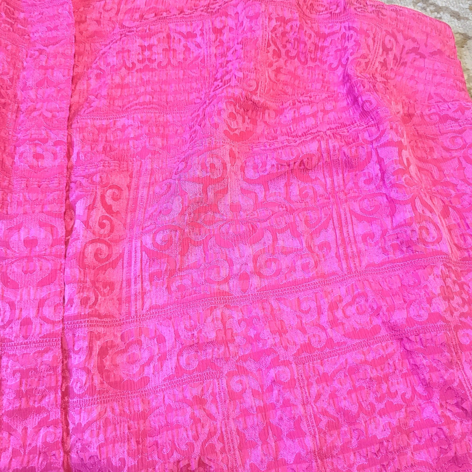 Talbots 100% Silk Pink Damask Pattern Button Up T… - image 4