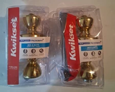 Kwikset bed / bath Microban polished brass door knob, model #93001-870, lot of 2
