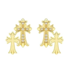 Cross Stud Earrings Double Layer Christian Jewelry Faith Gift Women Men