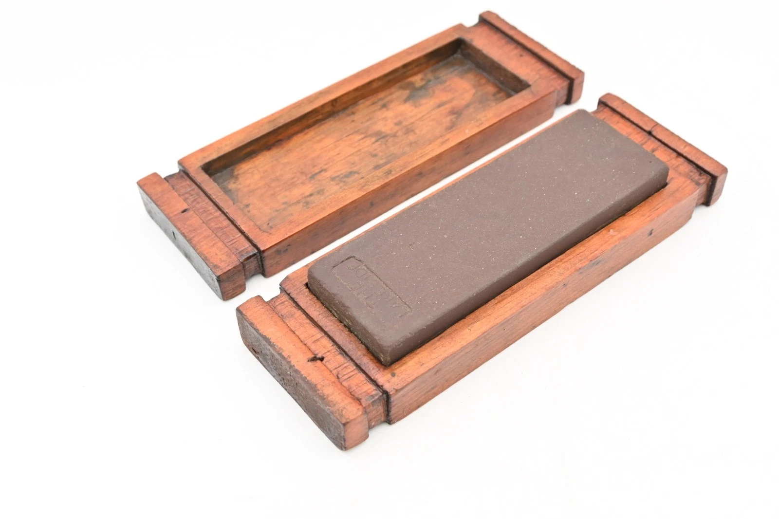 Vntg Lakeside Razor Blade Knife Hone Sharpening Stone Wood Case Montgomery Ward