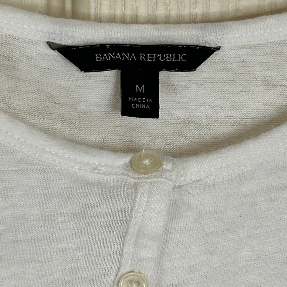 Top Banana Republic blanco mezcla de lino manga larga Henley encaje ribete Foto 4 de 4
