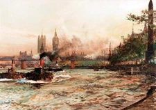 Thames by Cleopatra's Needle Painting by Charles Edward Dixon Reproduction