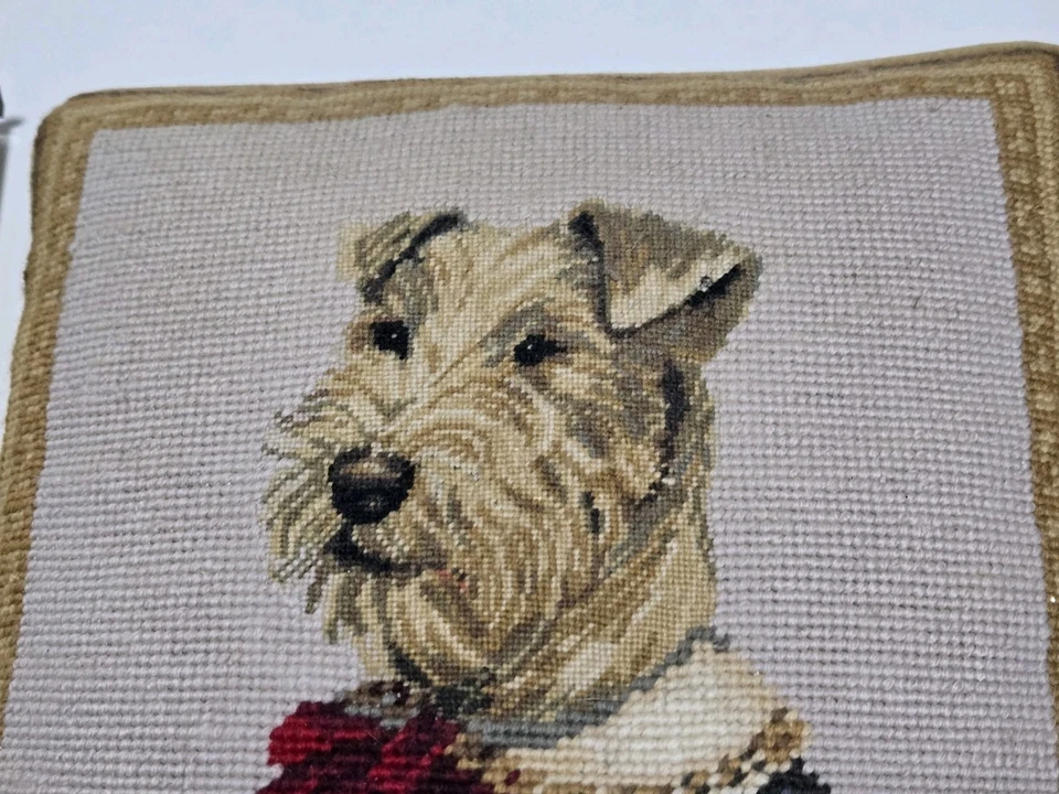 Vtg 1995 Mayflowers Needlepoint Wool Embroidered Airedale Terrier Dog Pillow - Image 2 of 4