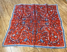Vintage Vera Neumann Scarf Square Geometric Blue White Red 22" Made In Japan