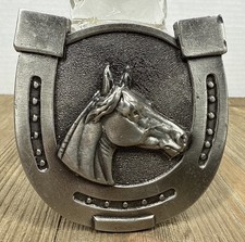 Lucky Horseshoe Horse Head Belt Buckle Unisex Western Cowboy/Cowgirl 3x3 2144