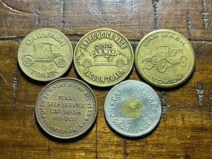 🚗 Lot of 5 Different Vintage Car Wash Tokens-See the pics! Combined Shipping!