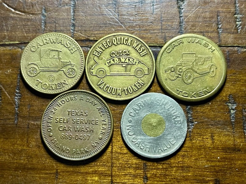 🚗 Lot of 5 Different Vintage Car Wash Tokens-See the pics! Combined Shipping!